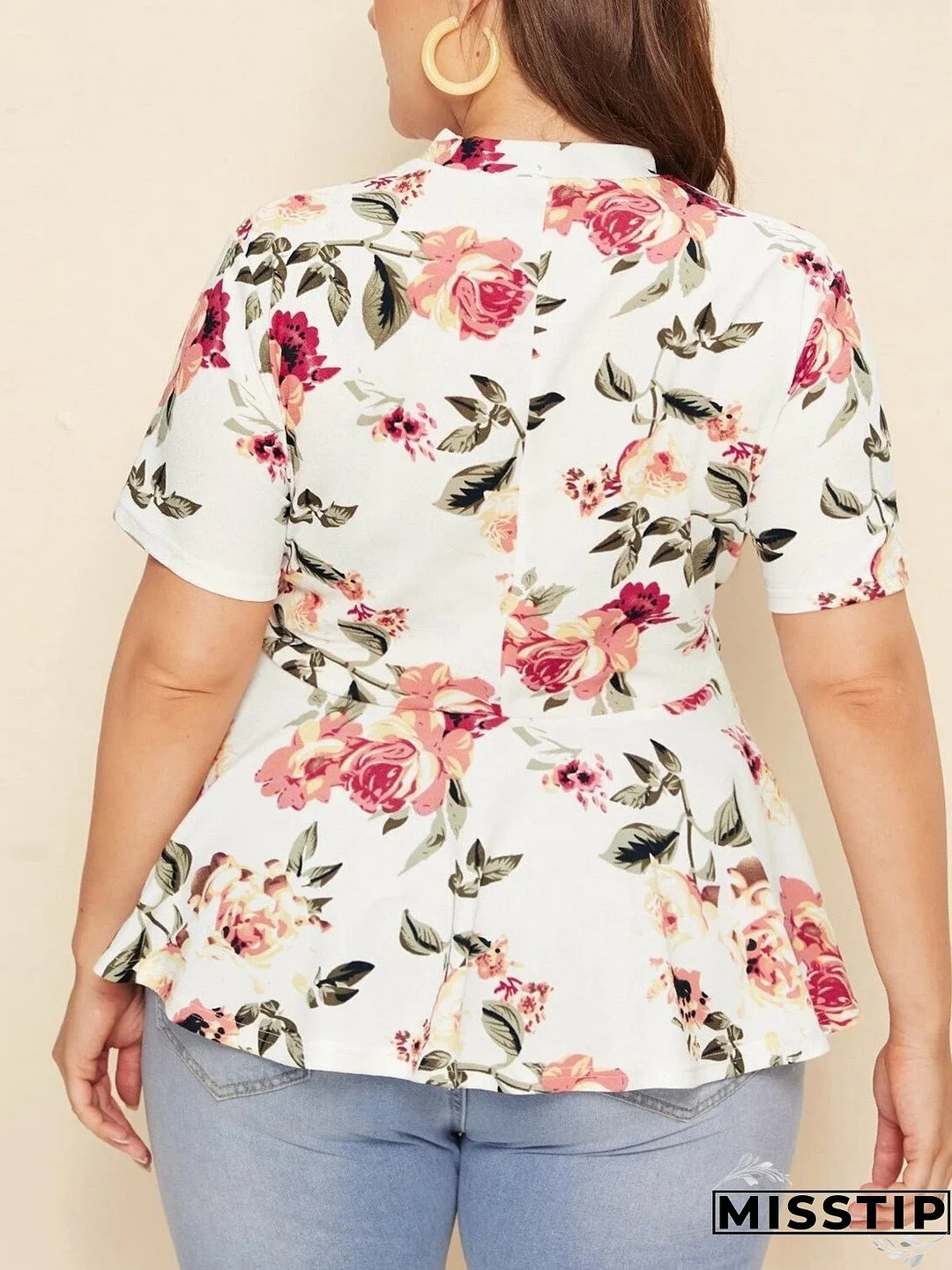 Printed Crew Neck Short Sleeve Top Knit T-Shirt