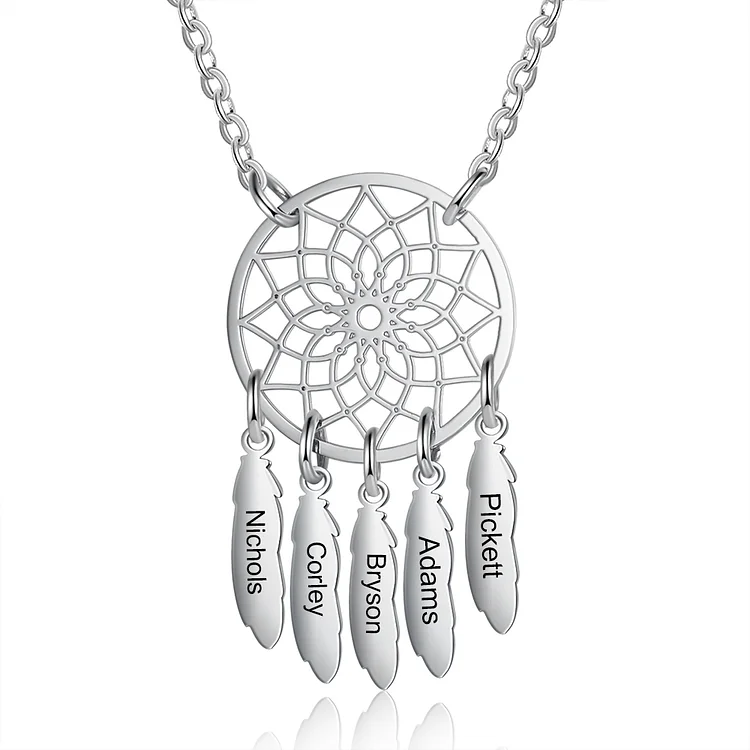 Personalized Dream Catcher Necklace with Engraving 5 Names for Women