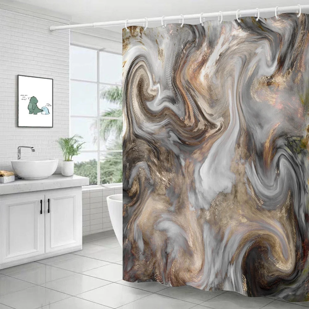Polyester Abstract Marble Shower Curtain 3D Stripe Printing Colorful Bathroom Curtains Waterproof Fabric Bath Curtain Decor