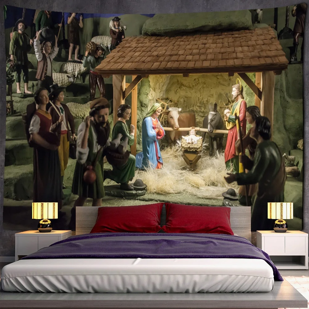 Camel Starlight Oil Painting Tapestry Wall Hanging Christmas Bohemian Style Psychedelic Witchcraft Mystery Home Decor