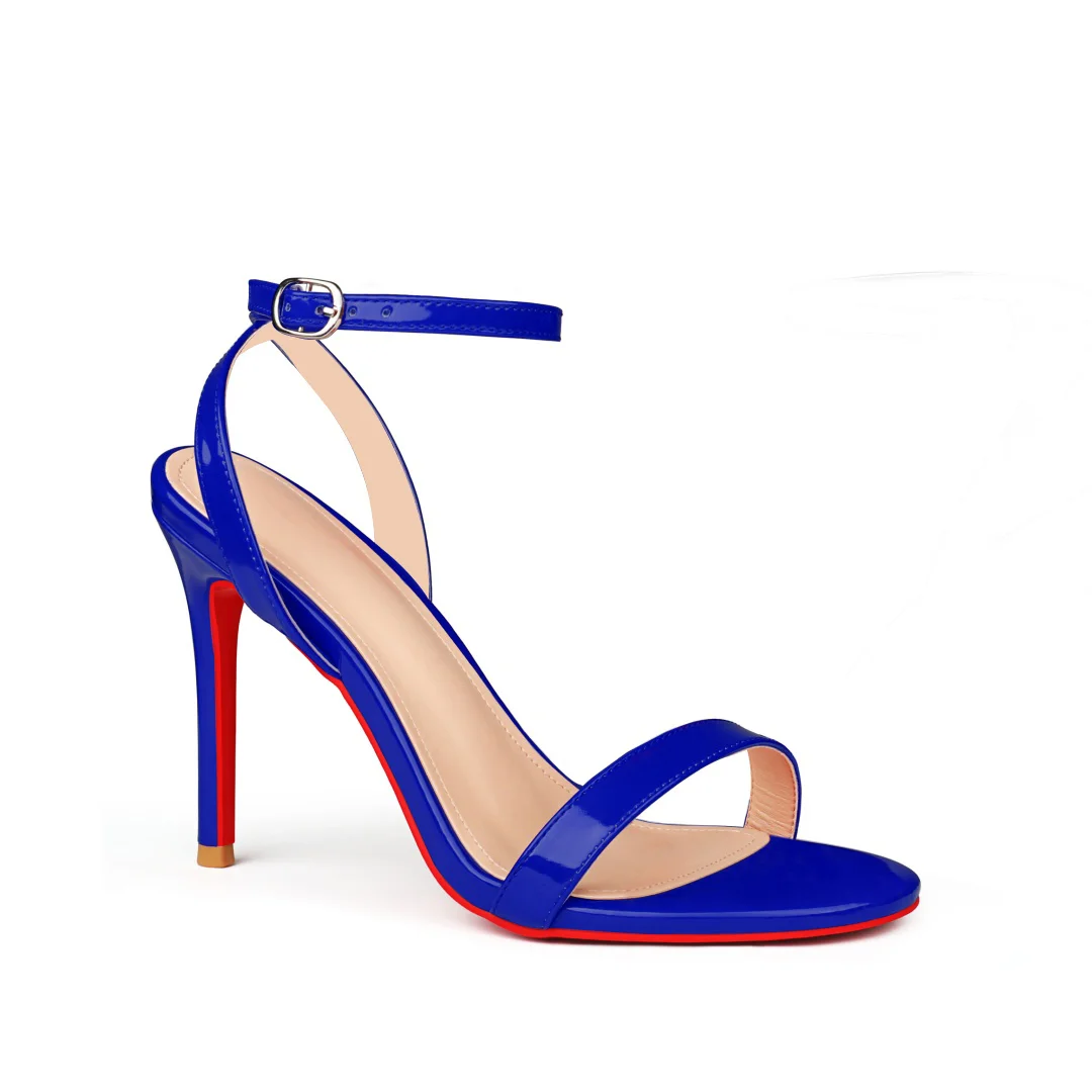 100mm Women's Sandals Round Open Toe Red Bottom Ankle Straps Pumps-MERUMOTE