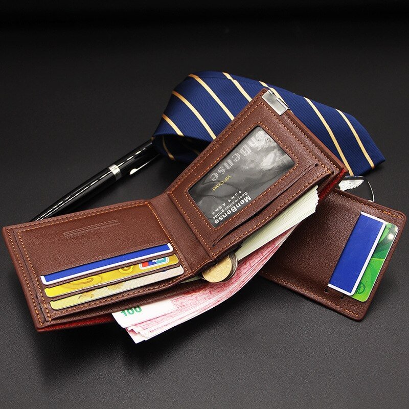 New Men&#39;s Short Wallet Multifunction Fashion Iron Credit Card Holders Pu Money Bag Vintage Men Leather Wallet Slim Male Purses US Mall Lifes