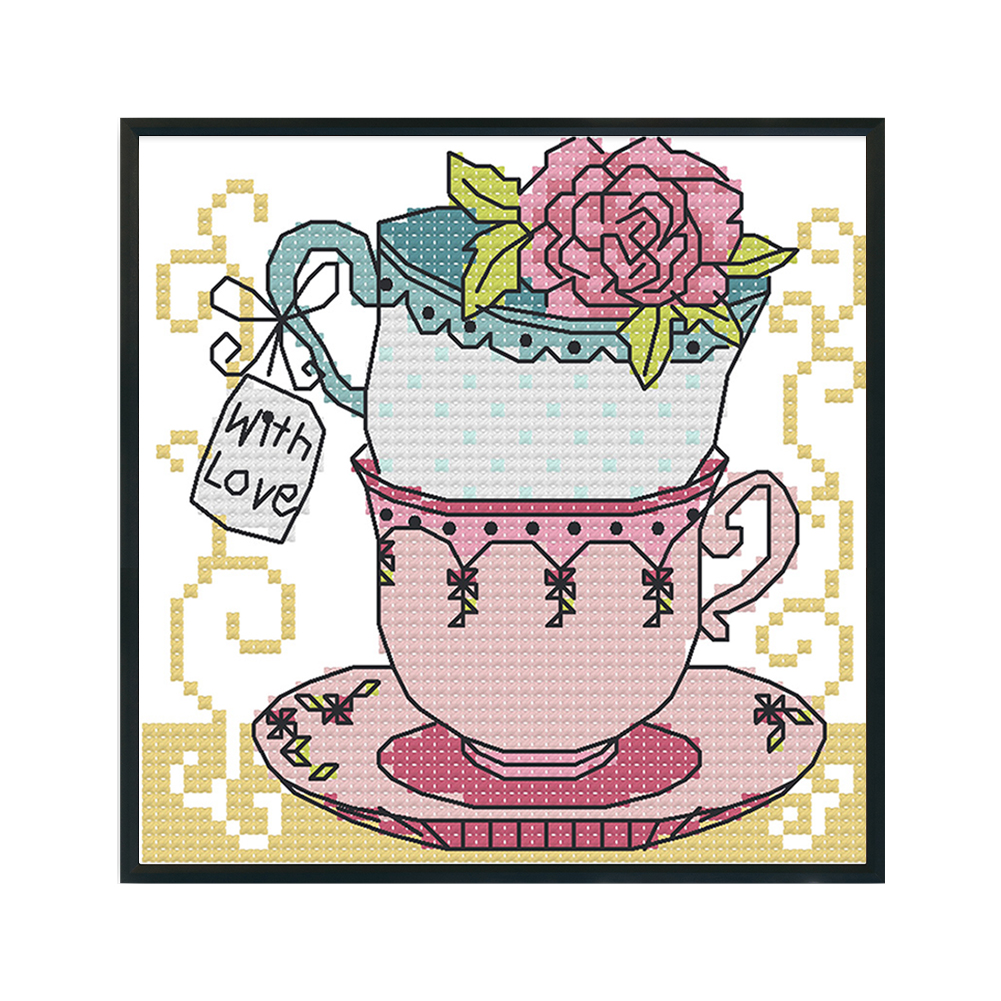 Teacup14CT Stamped Cross Stitch Kit(15*15cm)