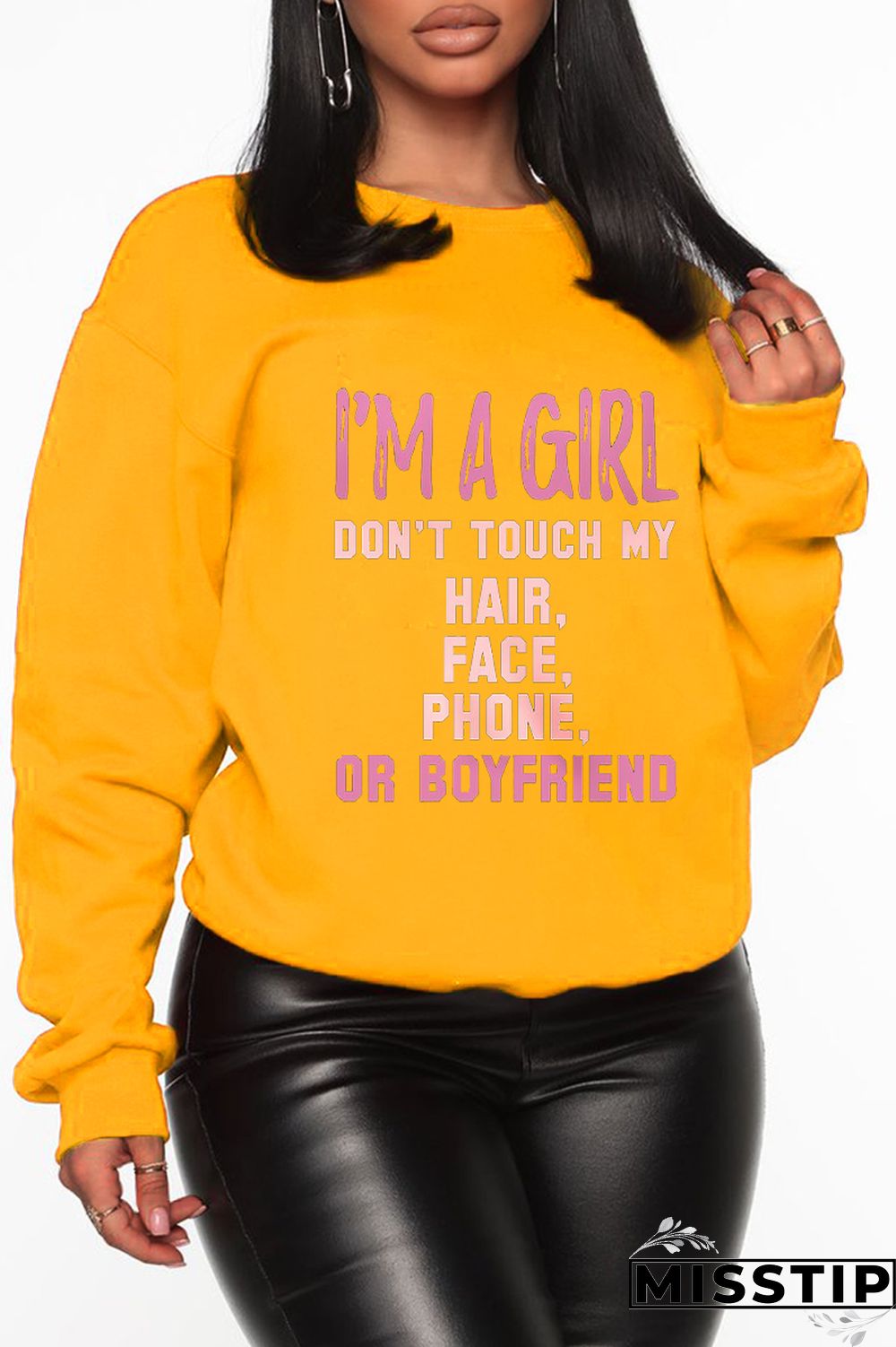 Black Casual Street Print Patchwork Letter O Neck Tops