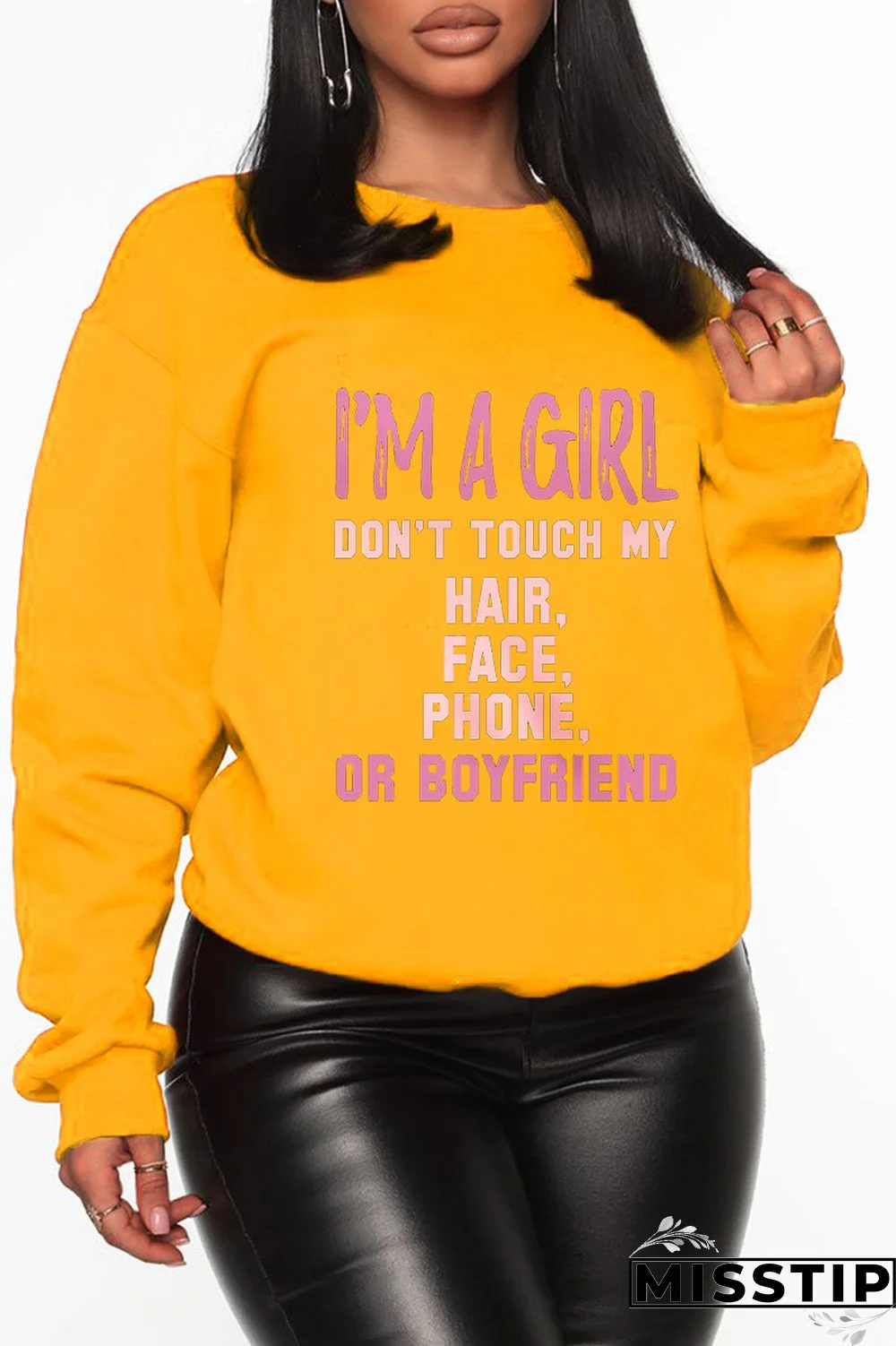 Black Casual Street Print Patchwork Letter O Neck Tops