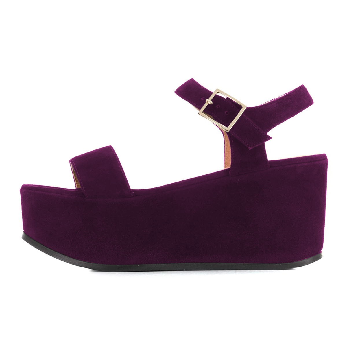 Purple Faux Suede Open Toe 4'' Wedge Heel Strappy Platform Sandals Nicepairs