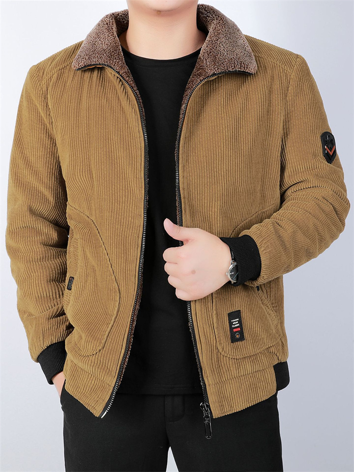 Men's Corduroy Cotton-padded Jacket Loose Large Size Cotton Jacket in The Middle-aged and Elderly Casual Warm Cotton Coat Jacket
