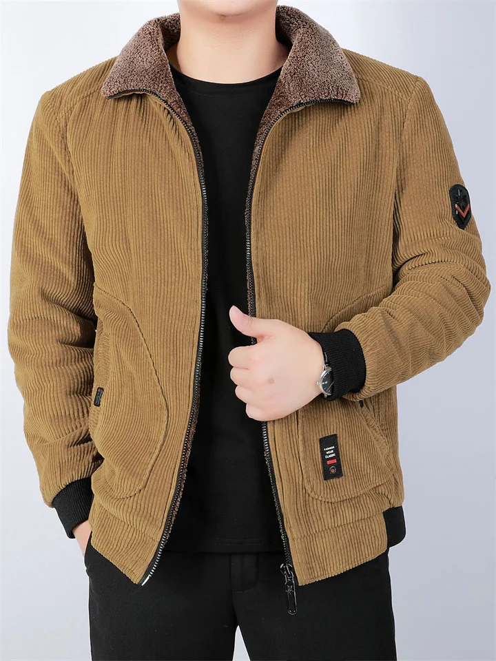 Men's Corduroy Cotton-padded Jacket Loose Large Size Cotton Jacket in The Middle-aged and Elderly Casual Warm Cotton Coat Jacket-Mixcun