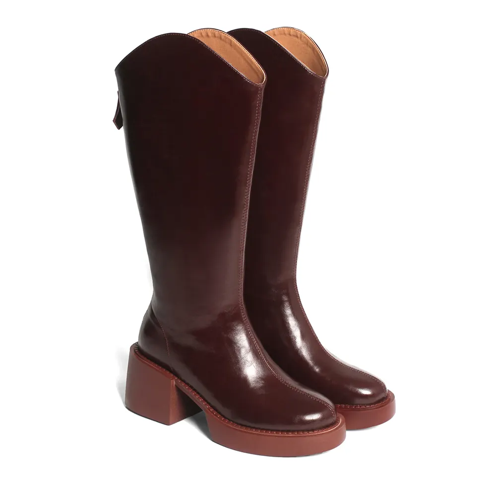 70mm Women Fashion Block Heel Zipper Boots-vocosishoes