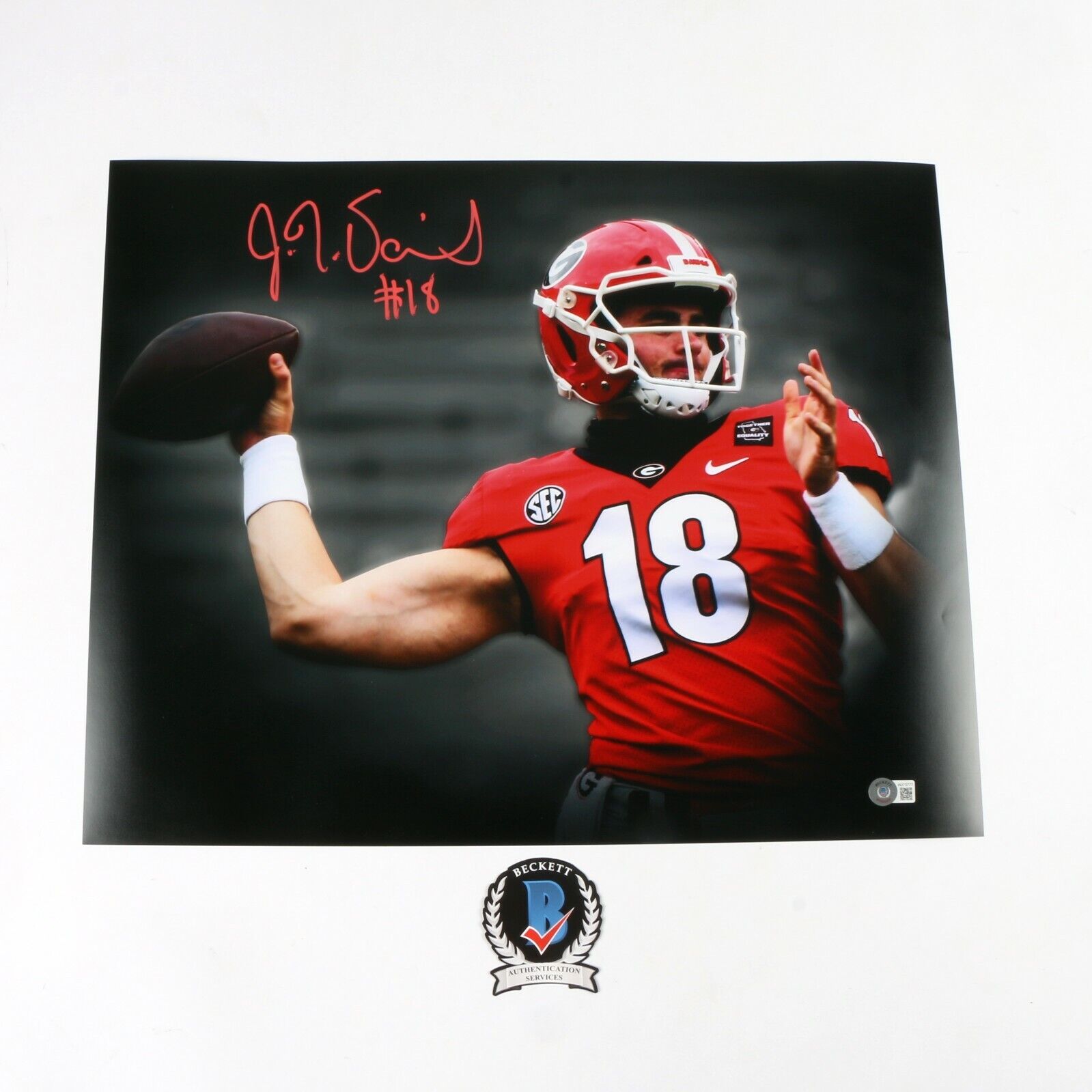 jt daniels signed Photo Poster painting 16x20 Georgia Bulldogs Beckett Witness JT Daniels Auto