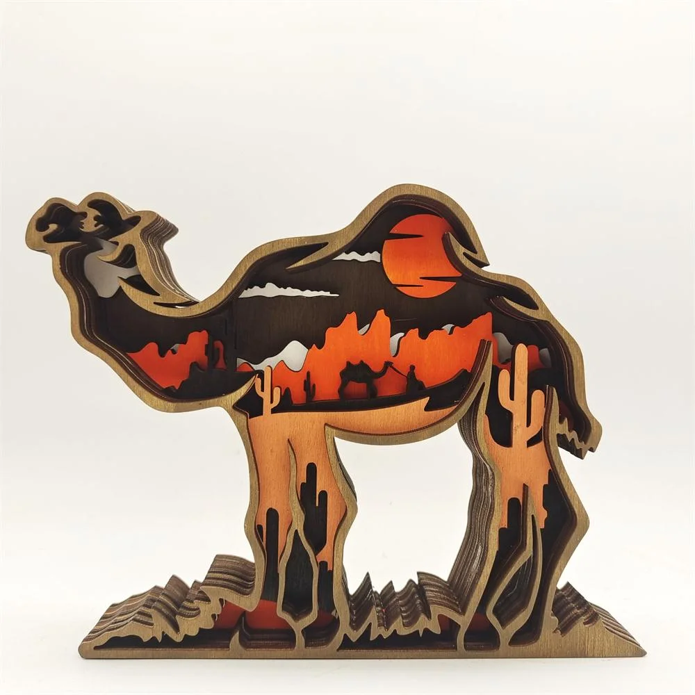 Purexcellent&trade; New creative home desktop wood carving camel crafts ornaments