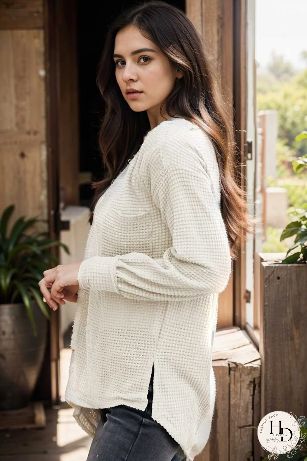 deep v neck long sleeve knitted sweater