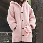 Lovely Peeking Pig Print Cozy Hooded Cardigan - Image 2