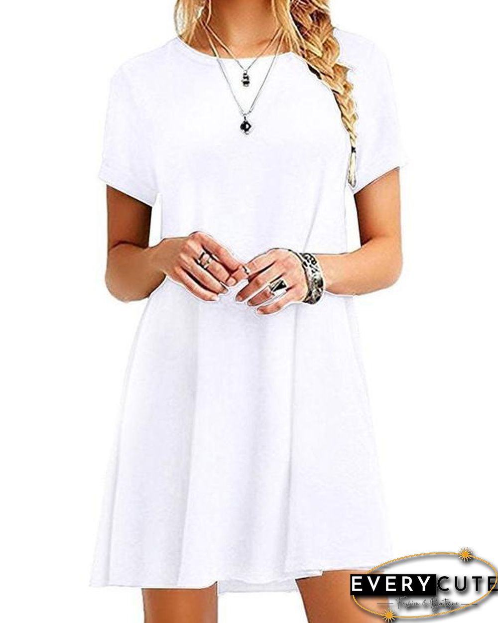 Women's Casual Short Sleeve Multicolor Loose T-Shirt Dress