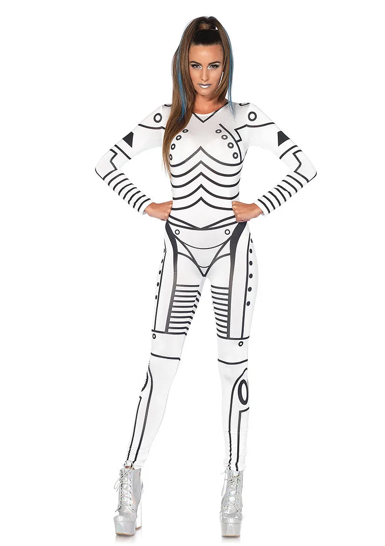 Womens Sexy Killer Robot Storm Trooper Halloween Costume White-elleschic