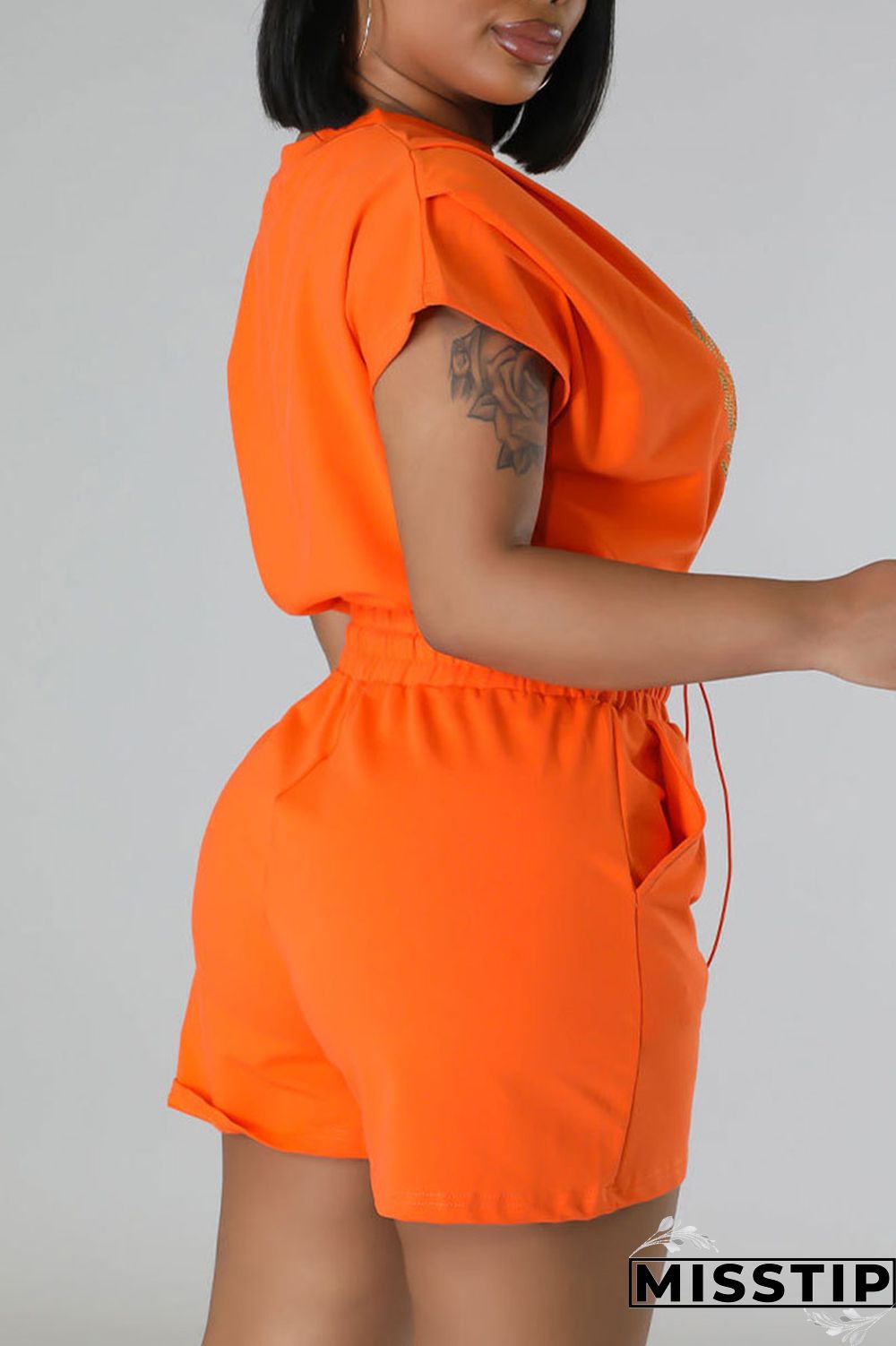 Green Casual Print Patchwork Draw String O Neck Short Sleeve Two Pieces