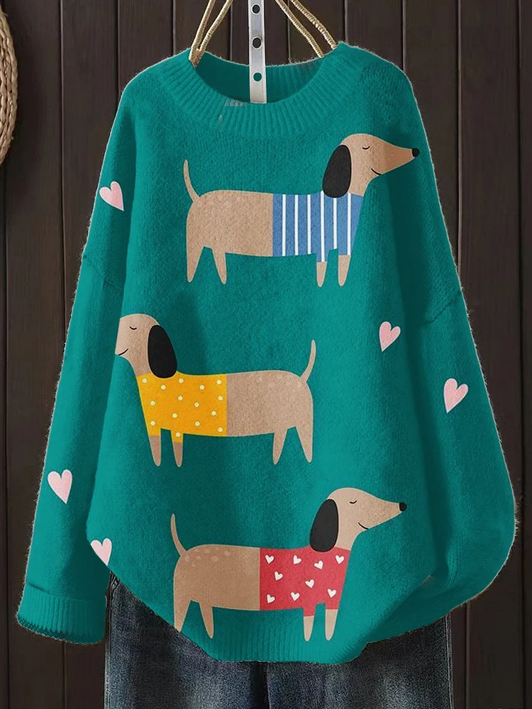 Dog  Art Print Knit Pullover Sweater