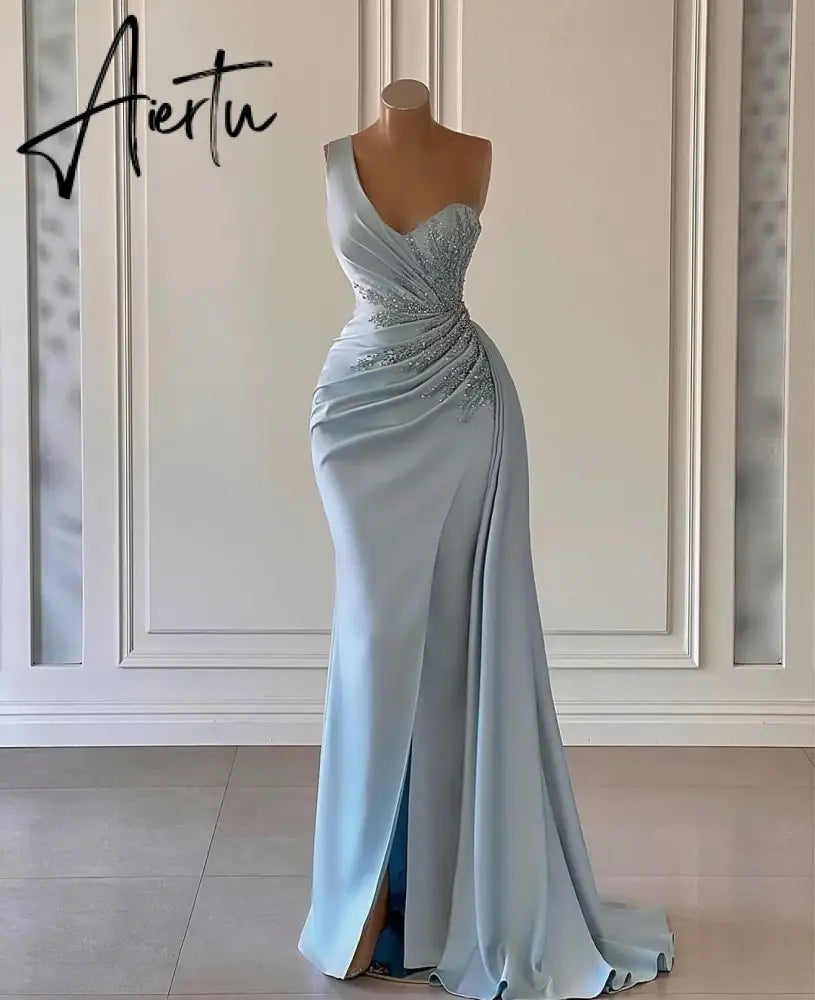 Aiertu Simple Elegant Mermaid Evening Dresses One-Shoulder Draped Appliques Prom Gowns Woman's Formal Celebrity Party Aiertu