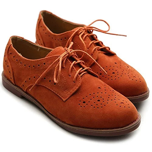 Orange Women's Oxfords Suede Comfortable Lace up Flats Vintage Shoes |FSJ Shoes