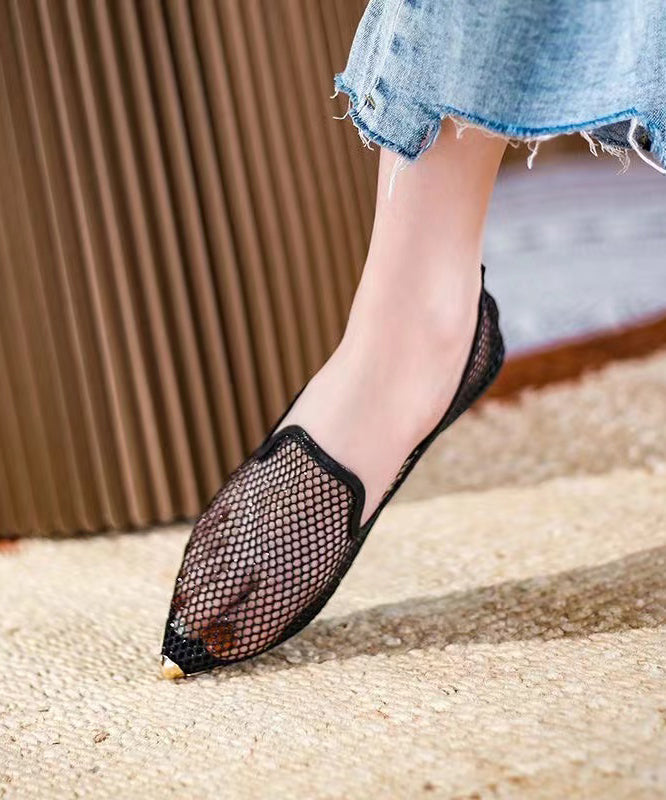 VCSHOES Comfortable Flat Feet Shoes Black Pointed Toe Hollow Out