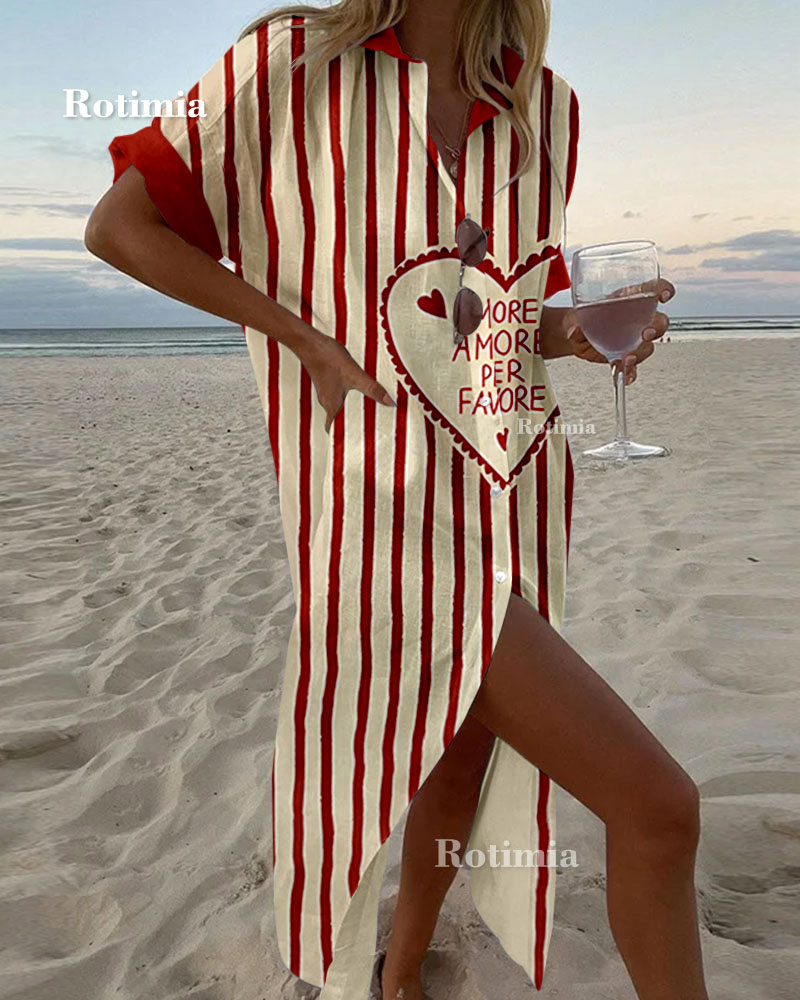 Red Heart Printed Shirt Dress