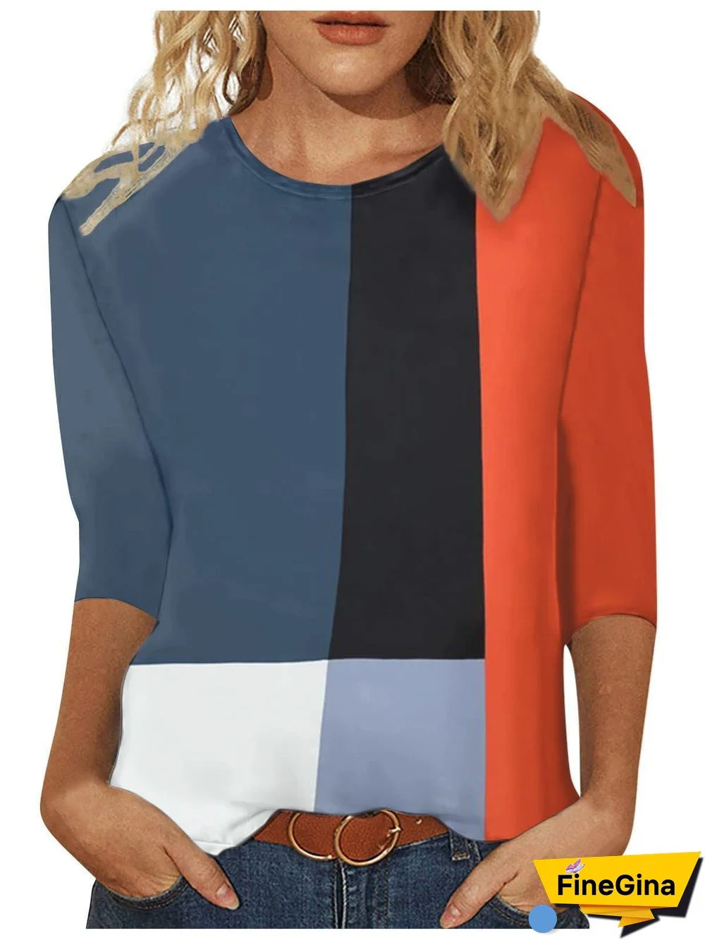 Women's Graphic Pattern Solid Color Scoop Neck 3/4 Sleeve Top