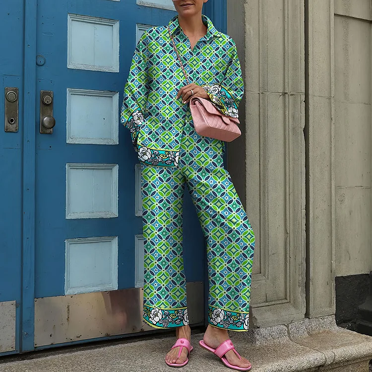 Long Sleeve Floral Print Two Piece Set