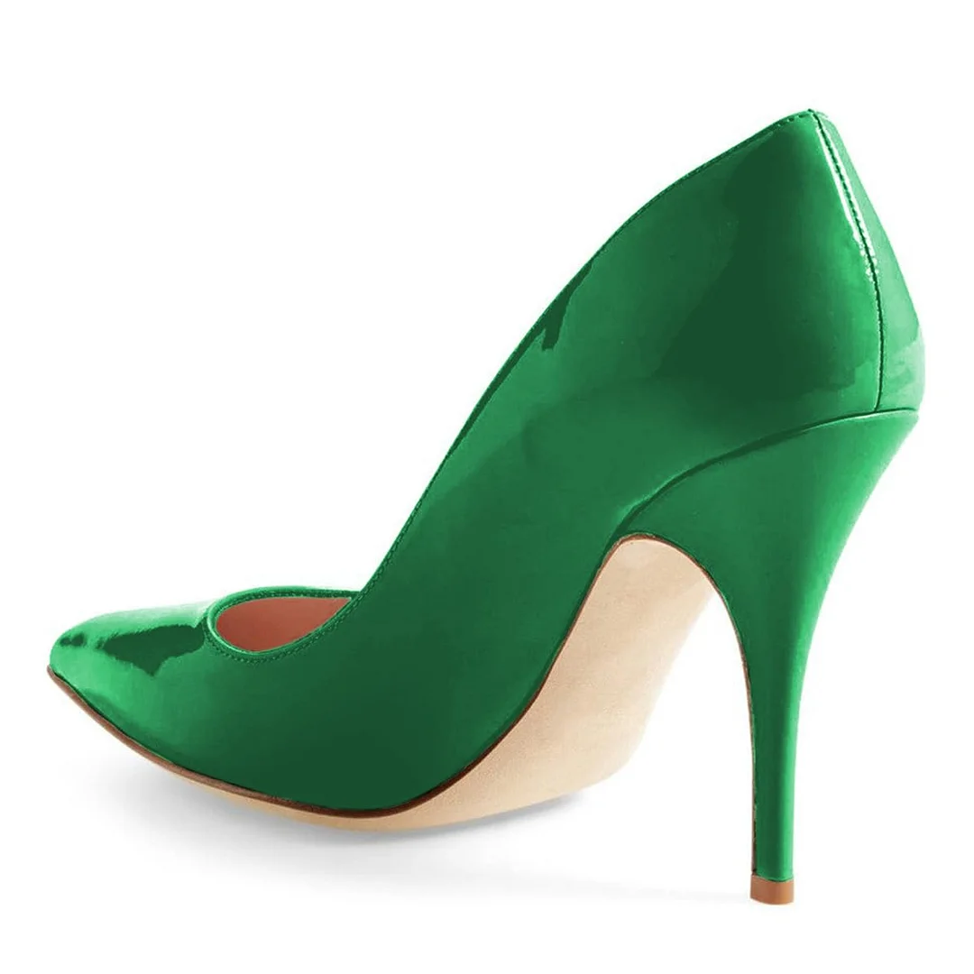 YDN Green Patent Leather Stiletto Heels Shoes with Pointed Toe