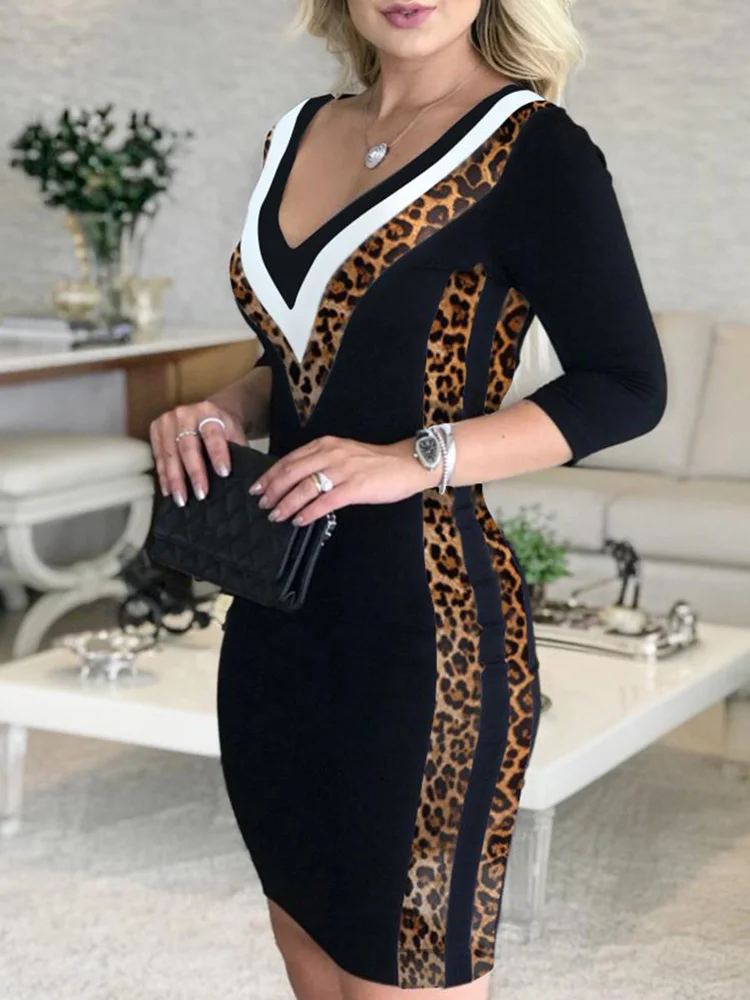 Striped Sexy V Neck Long Sleeve Party Bodycon Dress