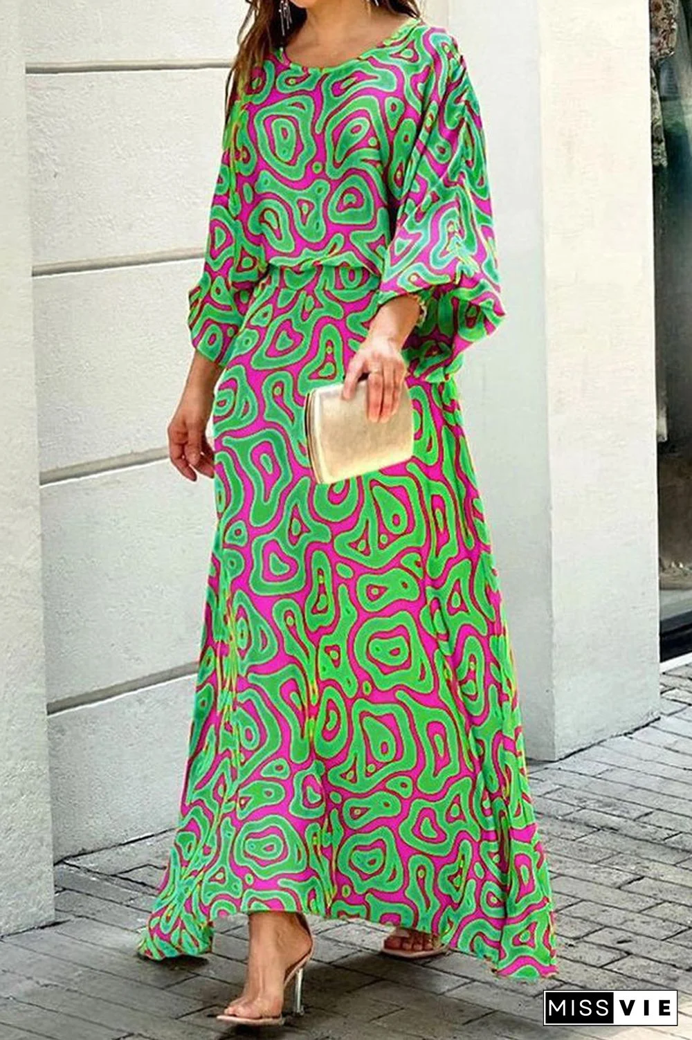 Print Bat Blouse Maxi Skirts Set