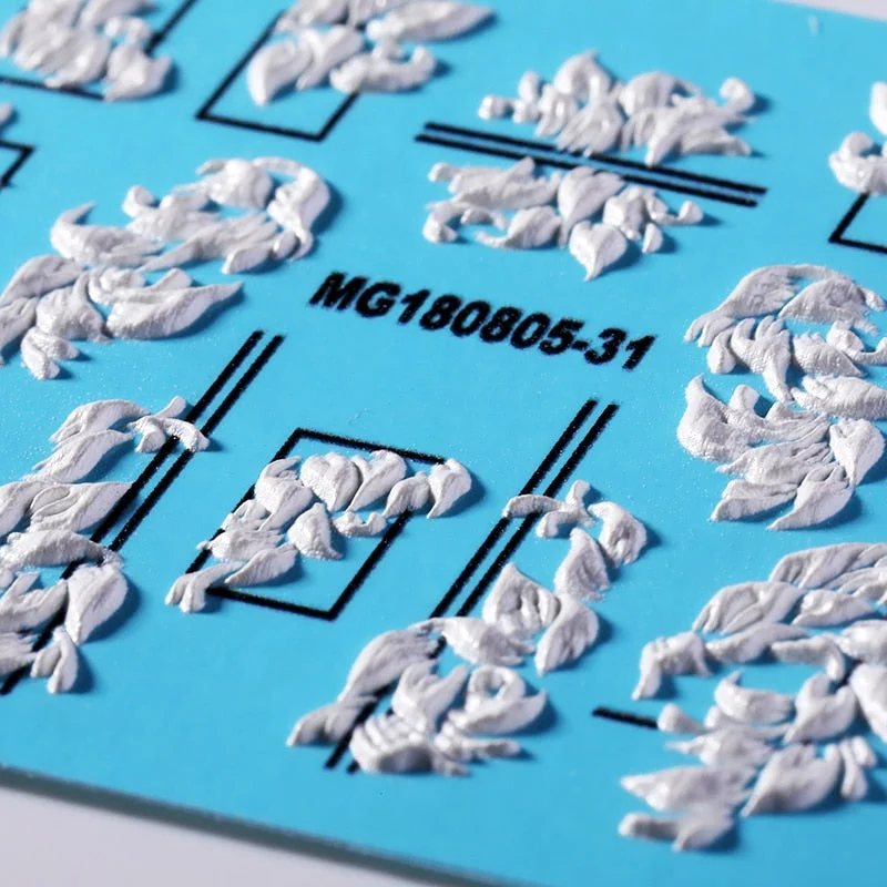 1PC Simple White Embossed Flower Lace 5D Sticker Three-dimensional Embossed Nail Art Decal Floral Butterfly Decoration