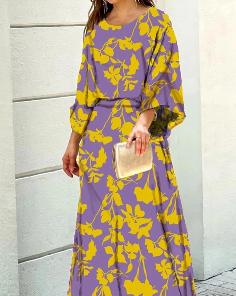New Loose Print Long Sleeve Top Long Skirt Suit