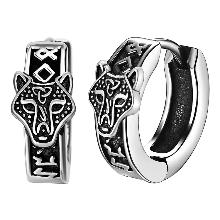 Unisex Retro Viking Celtic Wolf Titanium Steel Ear Studs