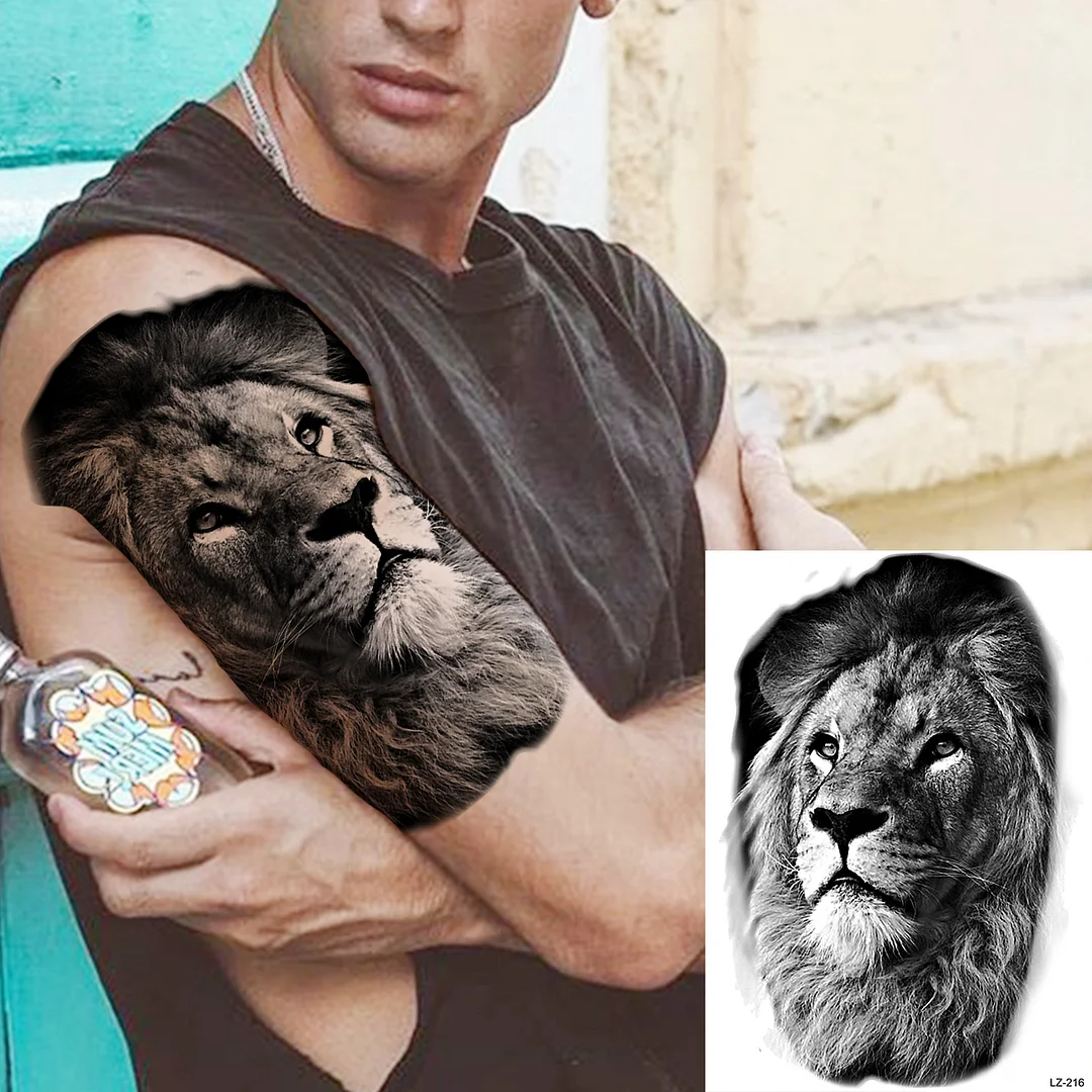 Sdrawing High Quality Lion Tiger Temporary Tattoos For Men Boys Realistic Fake Black Waterproof Tattoos Decal For Adult Party Supplies