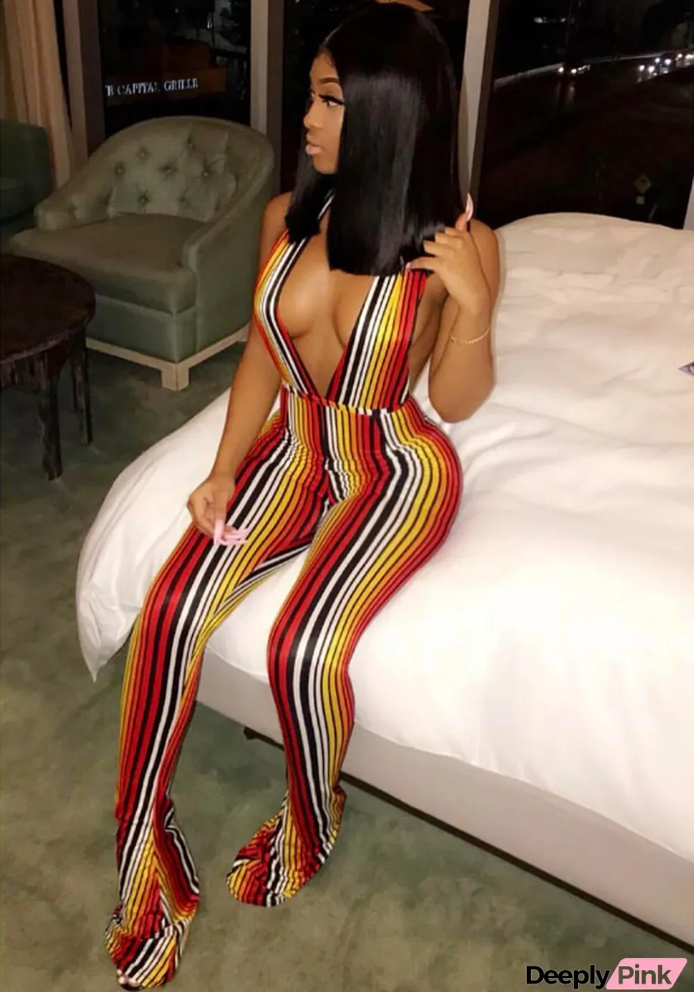 Colorful Stripe Backless Jumpsuit