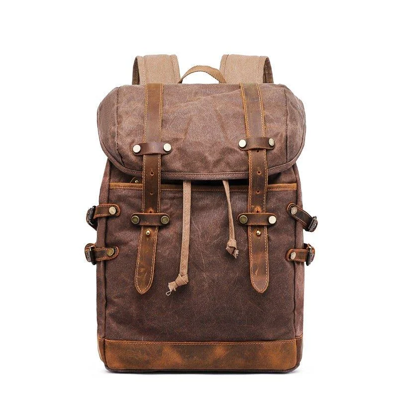 Mens Vintage Waxed Canvas Backpack Leather