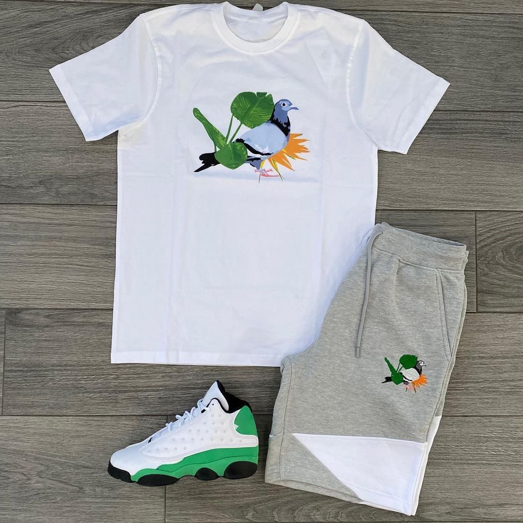 Casual fashion bird print short-sleeved shorts sports suit