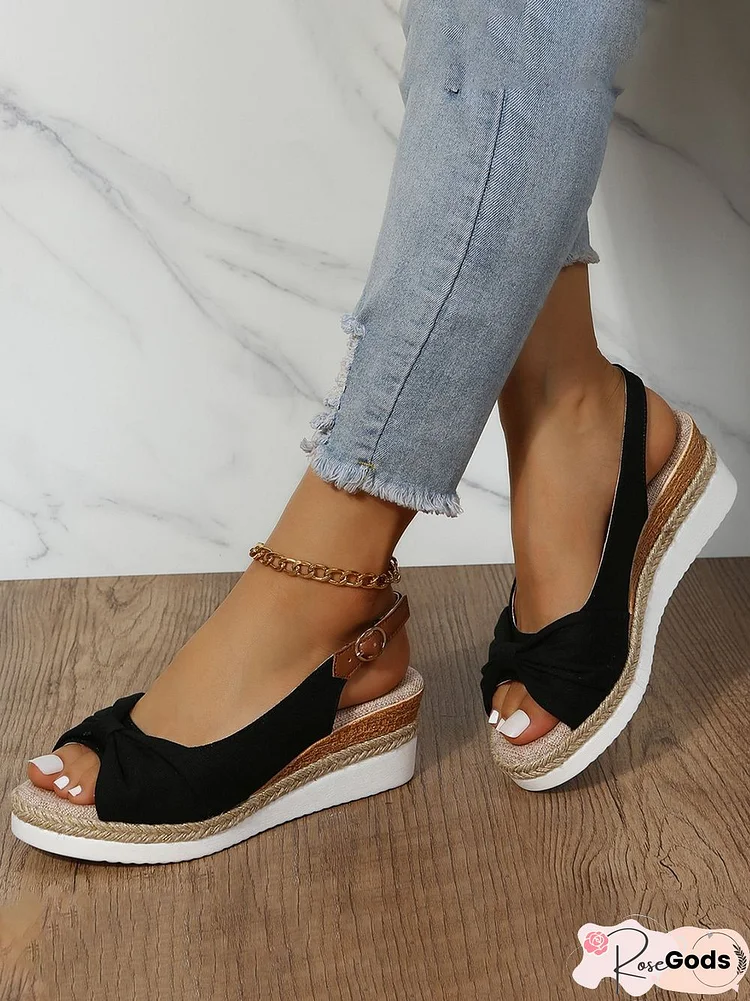 Bow Weave Fish Mouth Wedge Sandals