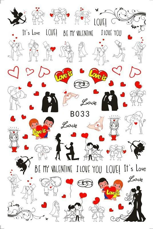 1pcs 3D Nail Sticker Black Heart Love Self-Adhesive Slider Letters Nail Art Decorations Stars Decals Manicure Accessories-Nail Inspo