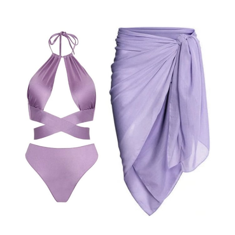 Flaxmaker Halter Bandage Bikini Swimsuit and Sarong