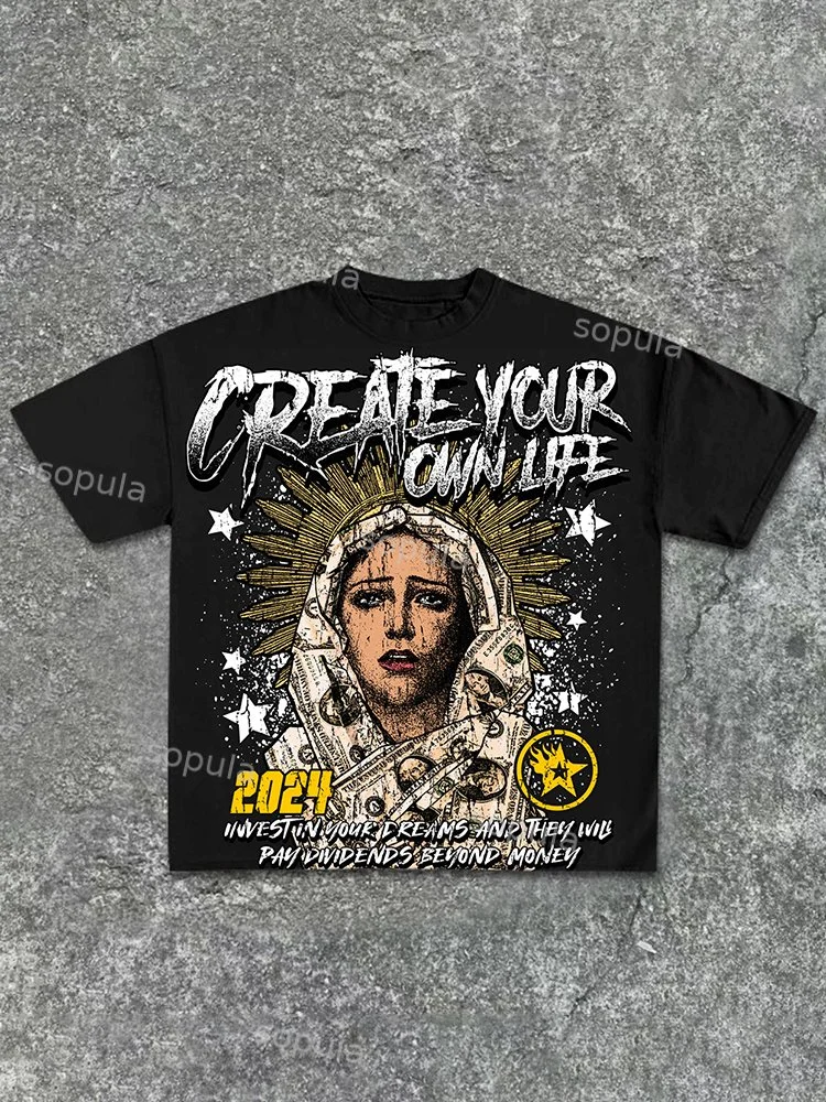 Sopula Unisex Our Lady Of Money Print Cotton Short Sleeve T-Shirt
