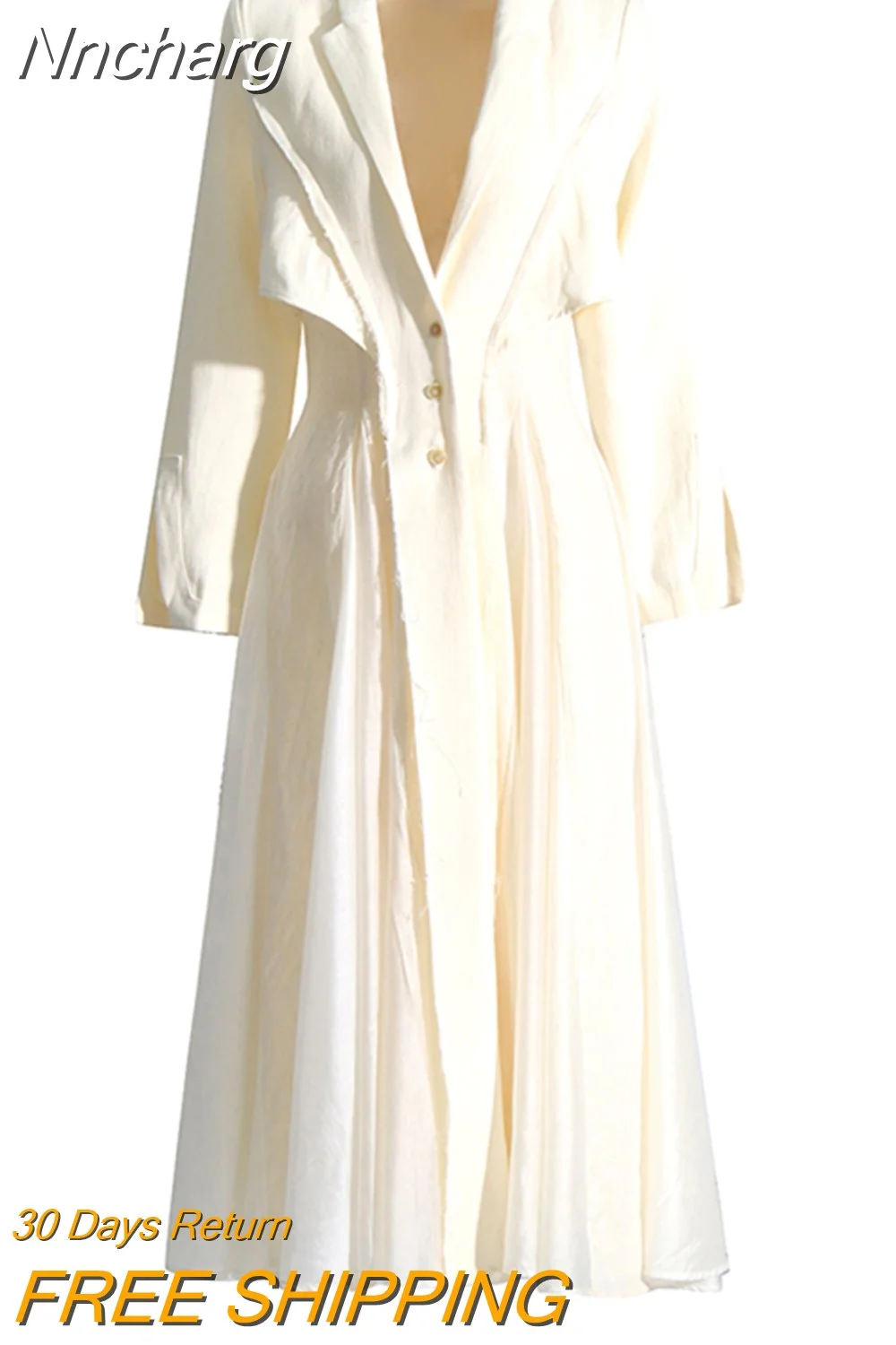 Nncharge Minimalist Dresses For Women V Neck Long Sleeve High Waist Pleasted Single Breasted Eleagnt Dress Female Autumn New