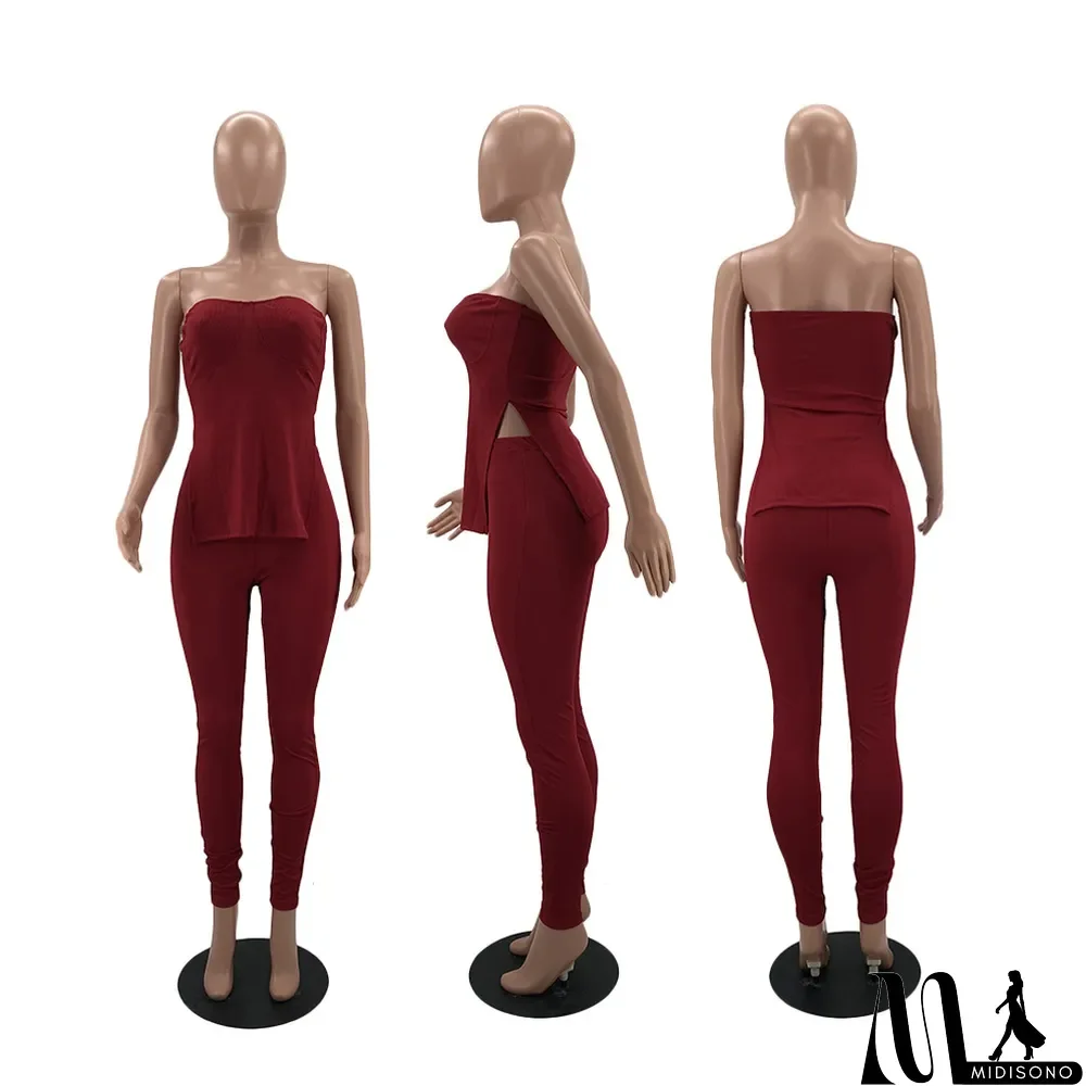 MidiSono - Solid Split Tube Top And Pants 2 Piece Sets