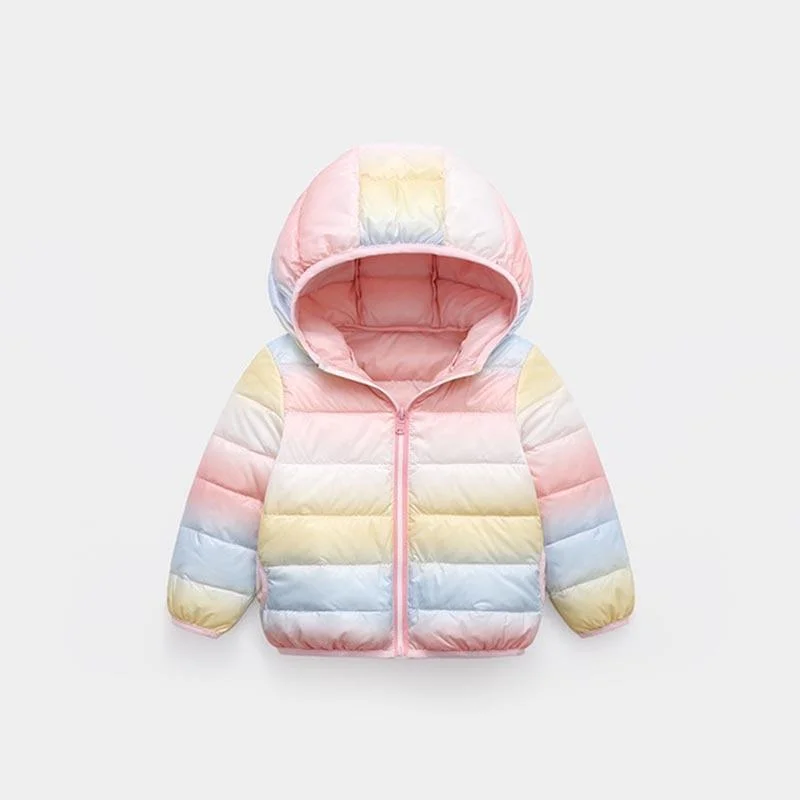 Girl Rainbow Gradient Jacket Cotton Warm Coat For Baby Girl Autumn Winter Infant Boy Down Jacket Kids Outerwear Children Clothes