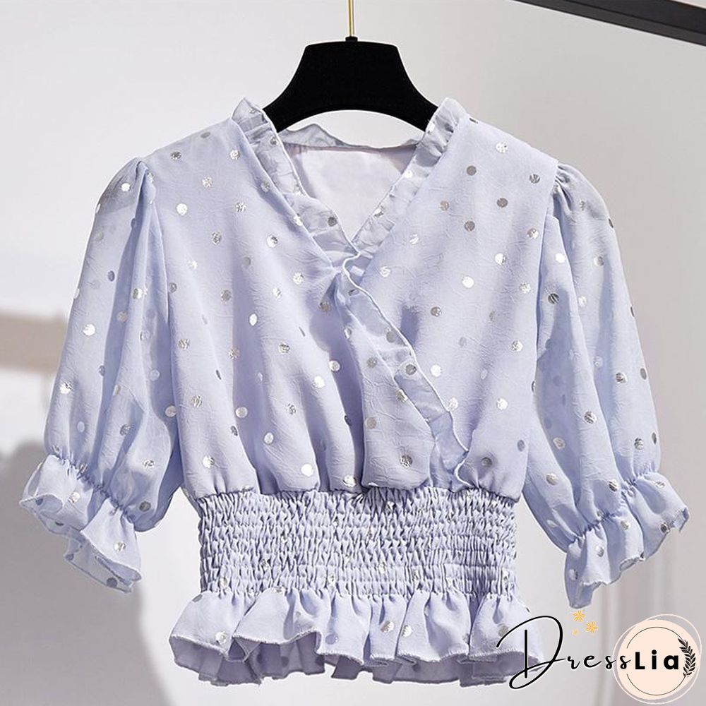Sweety Chiffon Polka Dot Blouses+Skirt P15846