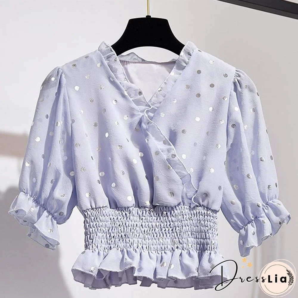 Sweety Chiffon Polka Dot Blouses+Skirt P15846