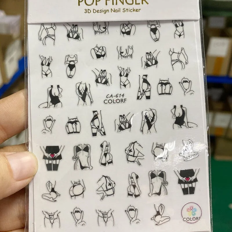 Red Lips Nail Art Stickers Nails Decals Hot Sexy Girl Tip Water Sliders Black Letters Heart Self Adhesive Tattoo Nail Decoration-Nail Inspo