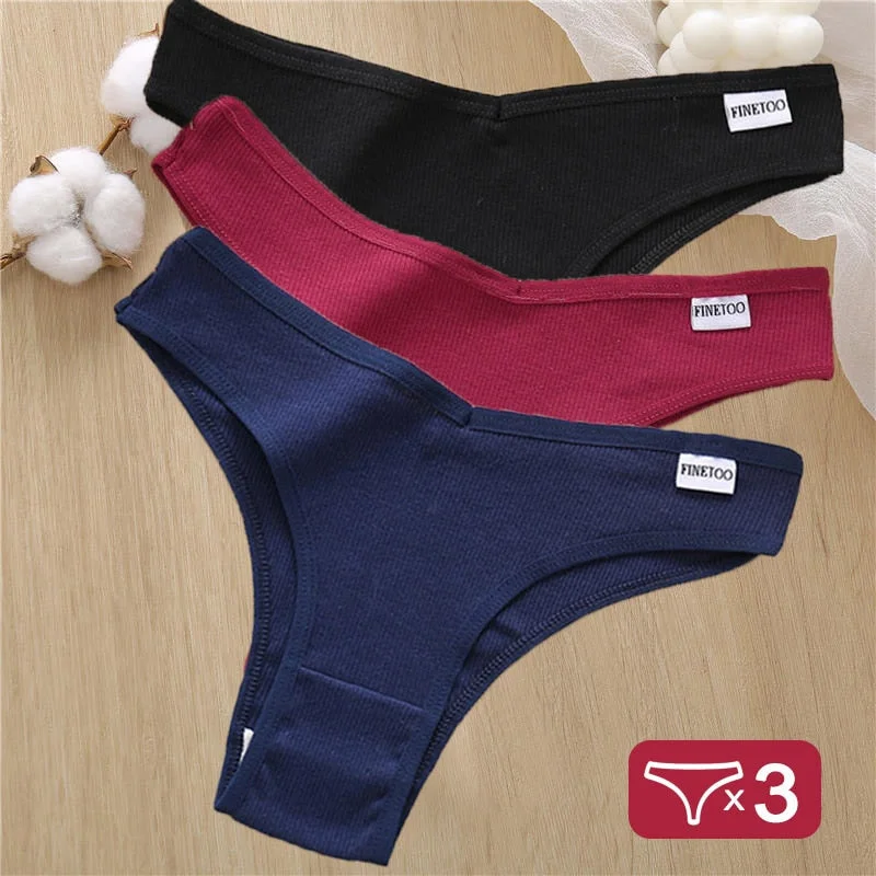 3PCS/Set Cotton Panties Lingerie Women Underwear Sexy Briefs Female Underpants Pantys Thong Panties Bikini Solid Color Tangas