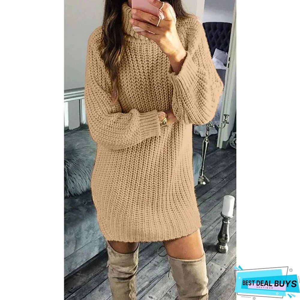 Solid Color Knitted Dress Autumn and Winter Pullover White Dresses