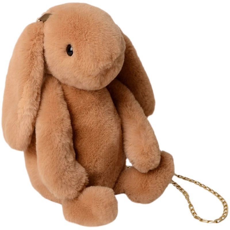 Women’s Plush Rabbit Streetwear Asymmetrical Dress Zipper Crossbody Bag